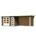 Abri de jardin en bois massif gris terre 6,55m² Kerko 4 avec appentis 280cm et paroi arrière – Karibu 