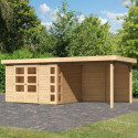 Abri de jardin en bois massif 7,43m² Kerko 5 avec appentis 280cm et paroi arrière – Karibu 