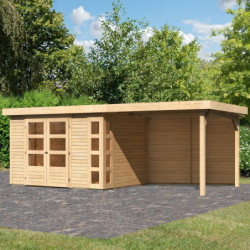 Abri de jardin en bois massif 7,43m² Kerko 5 avec appentis 280cm et paroi arrière – Karibu 