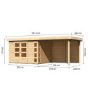 Abri de jardin en bois massif 7,43m² Kerko 5 avec appentis 280cm et paroi arrière – Karibu 
