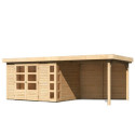 Abri de jardin en bois massif 7,43m² Kerko 5 avec appentis 280cm et paroi arrière – Karibu 