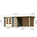 Abri de jardin en bois massif gris terre 7,43m² Kerko 5 avec appentis 280cm et paroi arrière – Karibu 