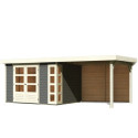 Abri de jardin en bois massif gris terre 7,43m² Kerko 5 avec appentis 280cm et paroi arrière – Karibu 