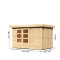 Abri de jardin en bois massif 6,92m² Retola 3 avec armoire intégrée – Karibu 