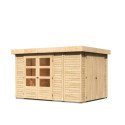 Abri de jardin en bois massif 7,85m² Retola 4 avec armoire intégrée – Karibu 