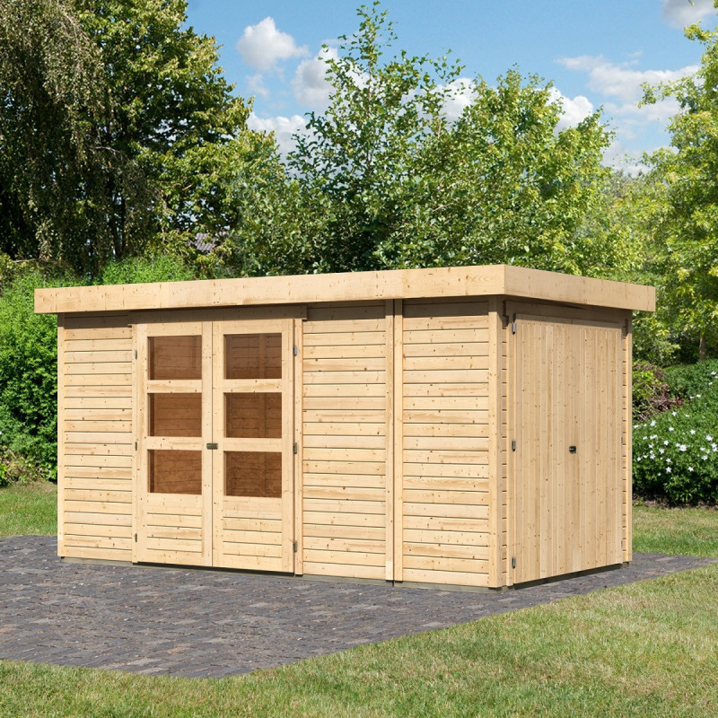 Abri de jardin en bois massif 8,18m² Retola 5 avec armoire intégrée – karibu 