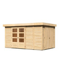 Abri de jardin en bois massif 9,27m² Retola 6 avec armoire intégrée – Karibu 