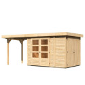Abri de jardin en bois massif 6,25m² Retola 2 avec armoire intégrée et appentis 240cm – Karibu 