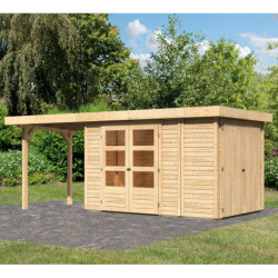 Abri de jardin en bois massif 6,92m² Retola 3 avec armoire intégrée et appentis 240cm – Karibu 