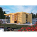 Abri de jardin en bois massif 6,92m² Retola 3 avec armoire intégrée et appentis 240cm – Karibu 