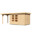 Abri de jardin en bois massif 6,92m² Retola 3 avec armoire intégrée et appentis 240cm – Karibu 