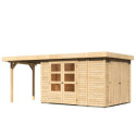 Abri de jardin en bois massif 7,85m² Retola 4 avec armoire intégrée et appentis 240cm – Karibu 