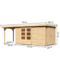 Abri de jardin en bois massif 9,27m² Retola 6 avec armoire intégrée et appentis 240cm – Karibu 