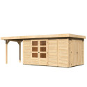 Abri de jardin en bois massif 9,27m² Retola 6 avec armoire intégrée et appentis 240cm – Karibu 