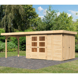 Abri de jardin en bois massif 6,92m² Retola 3 avec armoire intégrée et appentis 280cm – Karibu 