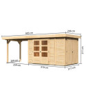 Abri de jardin en bois massif 6,92m² Retola 3 avec armoire intégrée et appentis 280cm – Karibu 