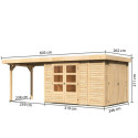 Abri de jardin en bois massif 7,85m² Retola 4 avec armoire intégrée et appentis 280cm – Karibu 