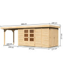 Abri de jardin en bois massif 8,18m² Retola 5 avec armoire intégrée et appentis 280cm – Karibu 