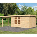 Abri de jardin en bois massif 9,27m² Retola 6 avec armoire intégrée et appentis 280cm – Karibu 