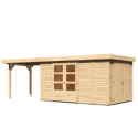 Abri de jardin en bois massif 9,27m² Retola 6 avec armoire intégrée et appentis 280cm – Karibu 