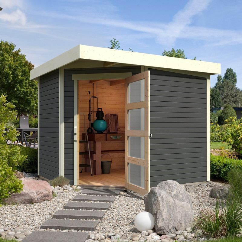 Abri de jardin en bois massif gris terre 5,95m² Schwandorf 5 – Karibu 