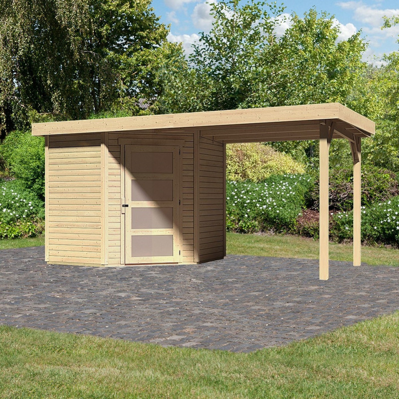 Abri de jardin en bois massif 4,62m² Schwandorf 3 avec appentis 240cm – Karibu 