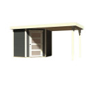 Abri de jardin en bois massif gris terre 4,62m² Schwandorf 3 avec appentis 240cm – Karibu 