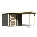 Abri de jardin en bois massif gris terre 5,95m² Schwandorf 5 avec appentis 240cm – Karibu 