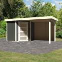 Abri de jardin en bois massif gris terre 4,62m² Schwandorf 3 avec appentis 240cm et paroi arrière – Karibu 