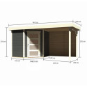 Abri de jardin en bois massif gris terre 4,62m² Schwandorf 3 avec appentis 240cm et paroi arrière – Karibu 