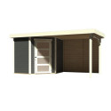 Abri de jardin en bois massif gris terre 4,62m² Schwandorf 3 avec appentis 240cm et paroi arrière – Karibu 