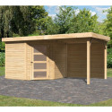 Abri de jardin en bois massif 5,95m² Schwandorf 5 avec appentis 240cm et paroi arrière – Karibu 