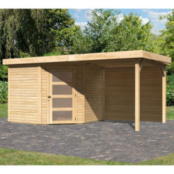 Abri de jardin en bois massif 5,95m² Schwandorf 5 avec appentis 240cm et paroi arrière – Karibu 