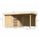 Abri de jardin en bois massif 5,95m² Schwandorf 5 avec appentis 240cm et paroi arrière – Karibu 