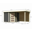 Abri de jardin en bois massif gris terre 5,95m² Schwandorf 5 avec appentis 240cm et paroi arrière – Karibu 