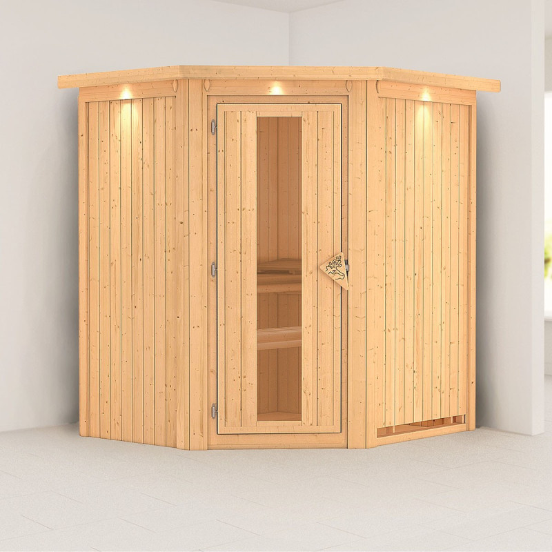 Sauna traditionnel d’angle Tonja Plug &Play - 3 à 4 places 68mm KARIBU