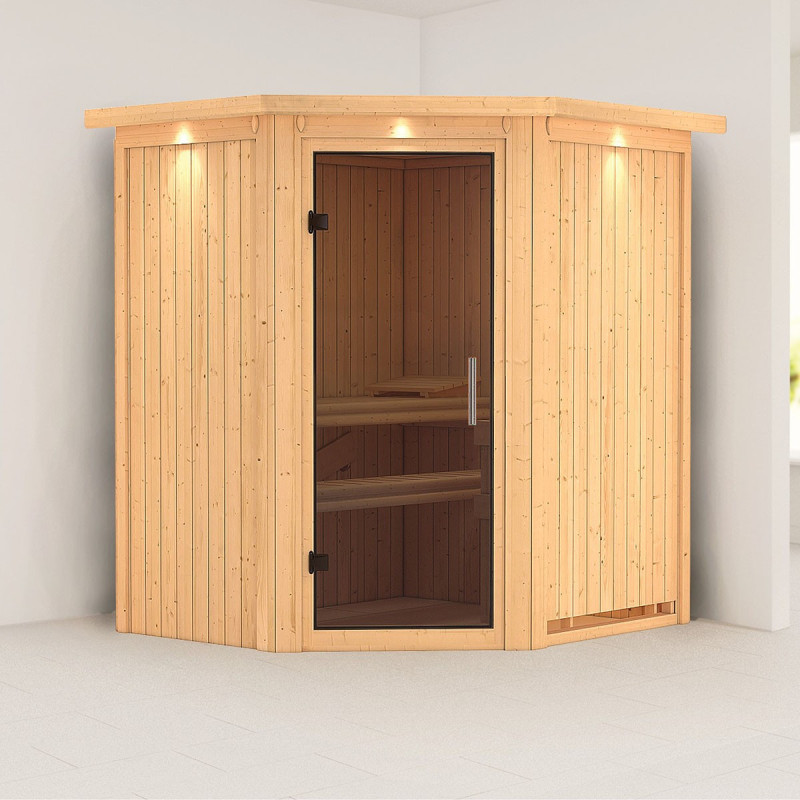 Sauna traditionnel d’angle Tonja Plug &Play - 3 à 4 places 68mm KARIBU