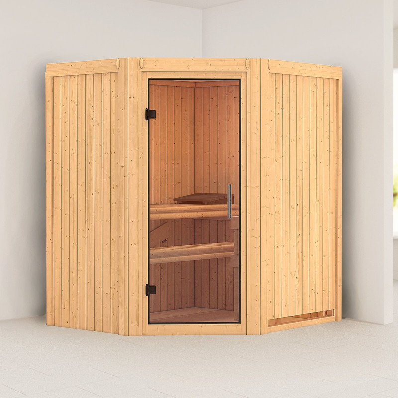 Sauna traditionnel d’angle Tonja Plug &Play - 3 à 4 places 68mm KARIBU