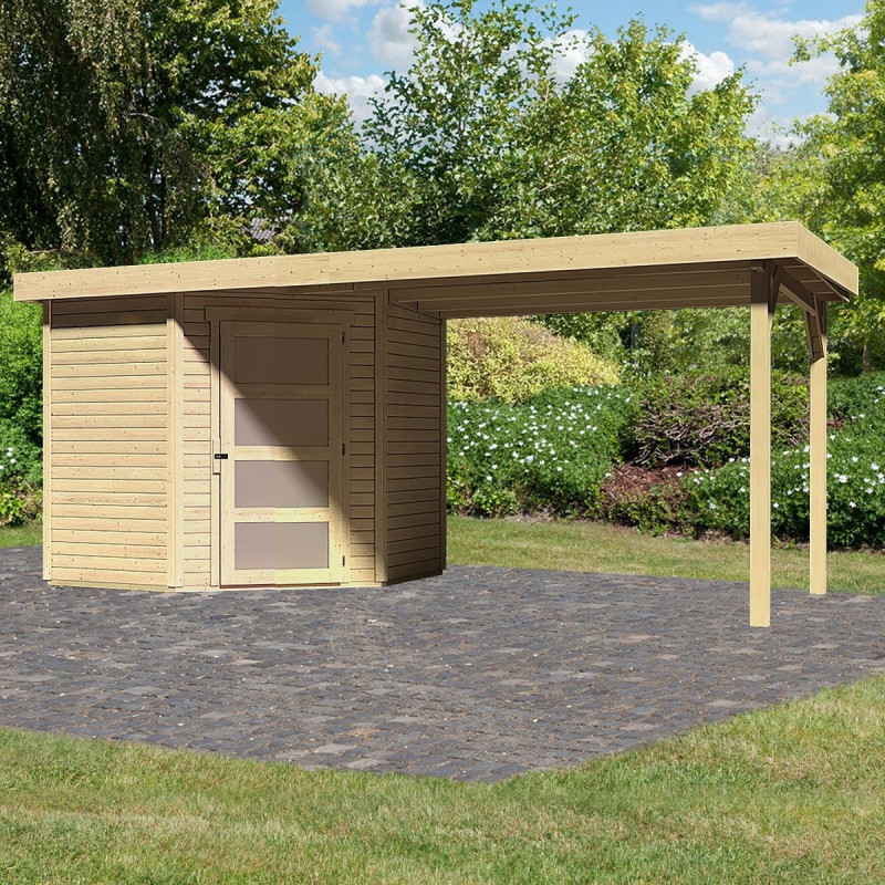 Abri de jardin en bois massif 4,62m² Schwandorf 3 avec appentis 280cm – Karibu 