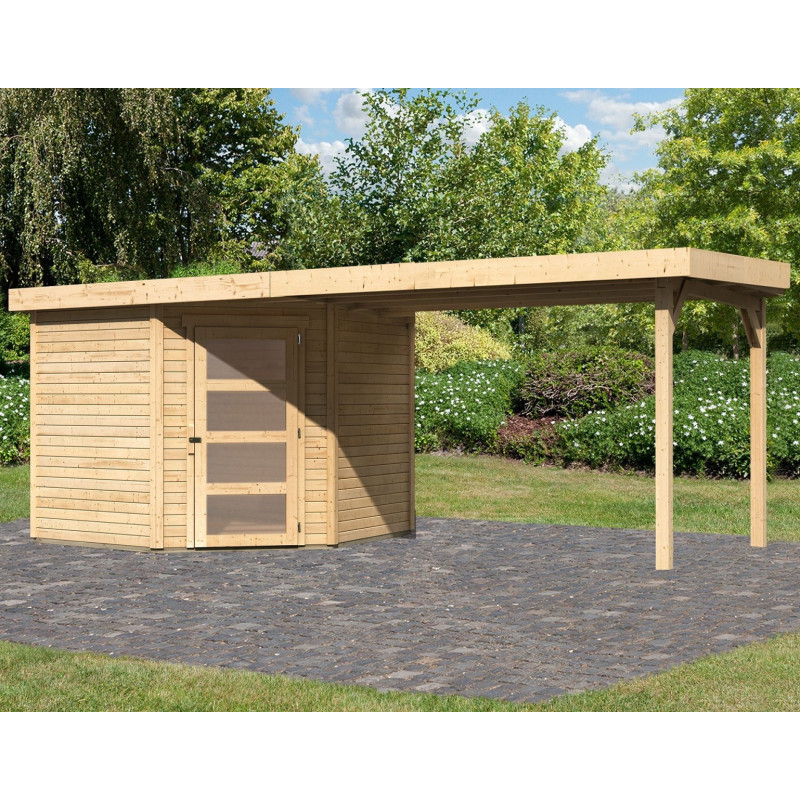 Abri de jardin en bois massif 5,95m² Schwandorf 5 avec appentis 280cm – Karibu 