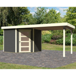 Abri de jardin en bois massif gris terre 5,95m² Schwandorf 5 avec appentis 280cm – Karibu 