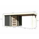 Abri de jardin en bois massif gris terre 5,95m² Schwandorf 5 avec appentis 280cm – Karibu 
