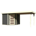 Abri de jardin en bois massif gris terre 5,95m² Schwandorf 5 avec appentis 280cm – Karibu 