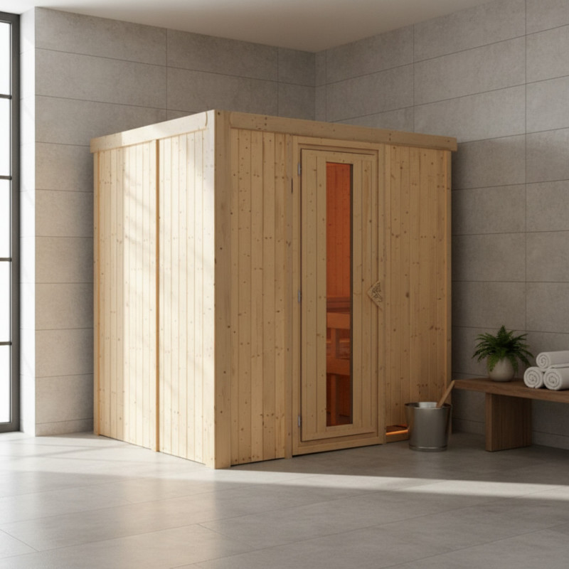 Sauna traditionnel Fanja Plug &Play - 4 places 68mm sans couronne - avec porte à économie d'énergie KARIBU