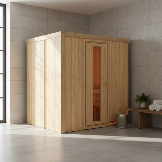 Sauna traditionnel Fanja Plug &Play - 4 places 68mm sans couronne - avec porte à économie d'énergie KARIBU