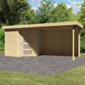 Abri de jardin en bois massif 4,62m² Schwandorf 3 avec appentis 280cm et paroi arrière – Karibu 