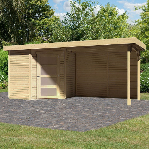 Abri de jardin en bois massif 4,62m² Schwandorf 3 avec appentis 280cm et paroi arrière – Karibu 