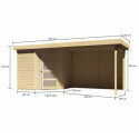 Abri de jardin en bois massif 4,62m² Schwandorf 3 avec appentis 280cm et paroi arrière – Karibu 