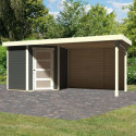 Abri de jardin en bois massif gris terre 4,62m² Schwandorf 3 avec appentis 280cm et paroi arrière – Karibu 