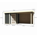 Abri de jardin en bois massif gris terre 4,62m² Schwandorf 3 avec appentis 280cm et paroi arrière – Karibu 